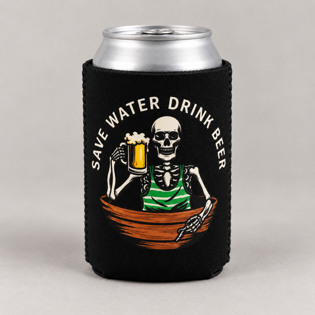 Skeleton beer cosy: "Save water, drink beer" Belle Box