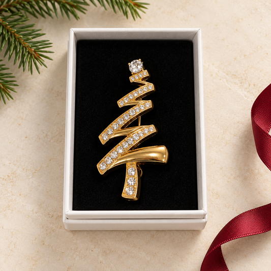 Christmas tree brooch - gold plated Belle Box