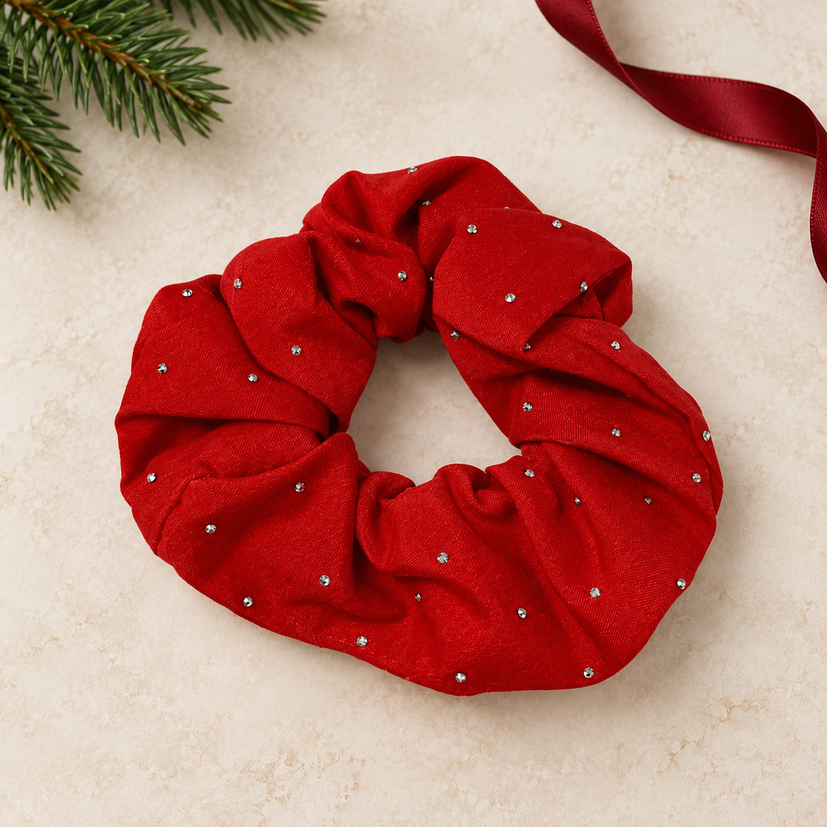 Embellished red hair scrunchie Belle Box