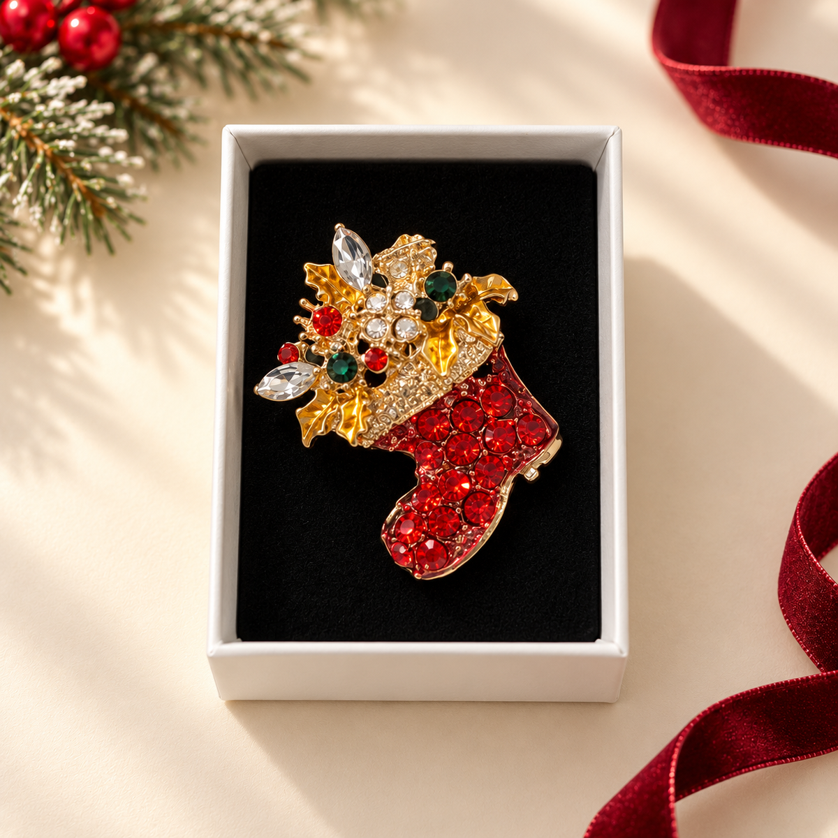 Christmas stocking brooch Belle Box