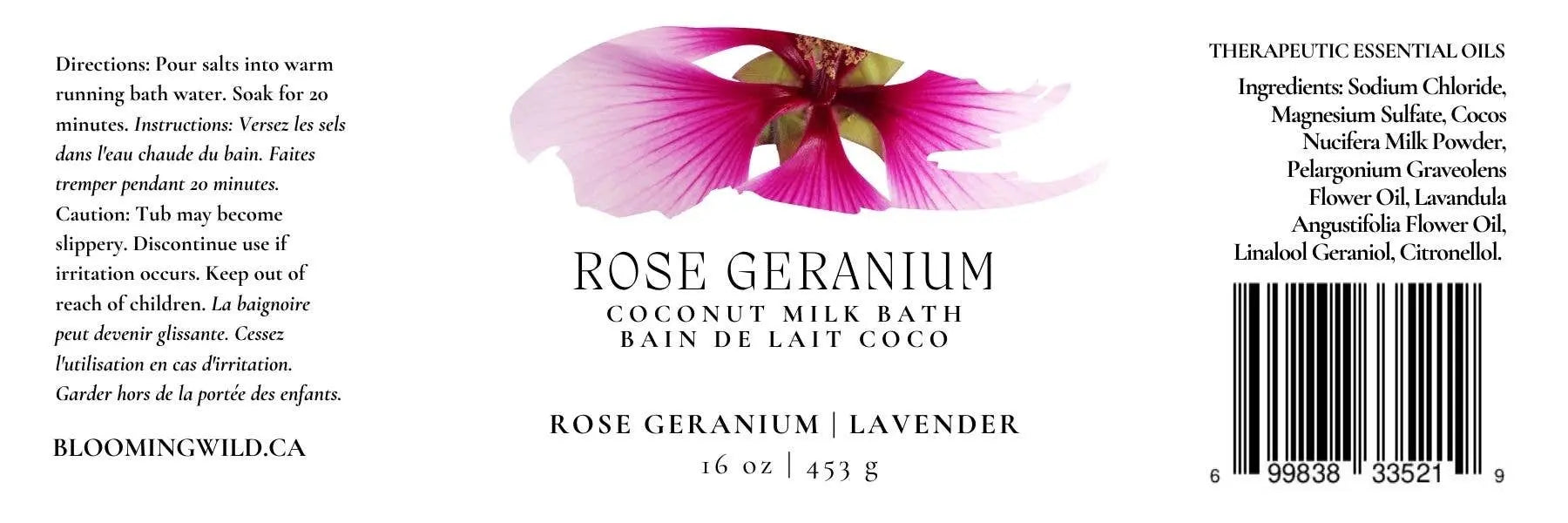 Rose Geranium Coconut Milk Bath Salts | Large Bottle Blooming Wild Botanicals