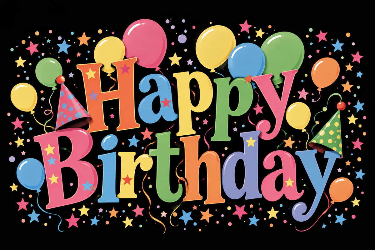 Happy Birthday card colourful black Belle Box