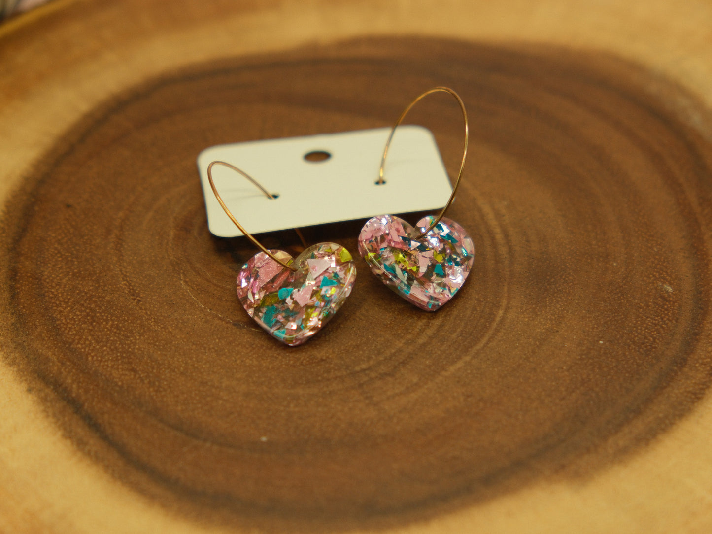 Multi-coloured gold plated heart earrings