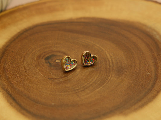 Multi coloured heart studs