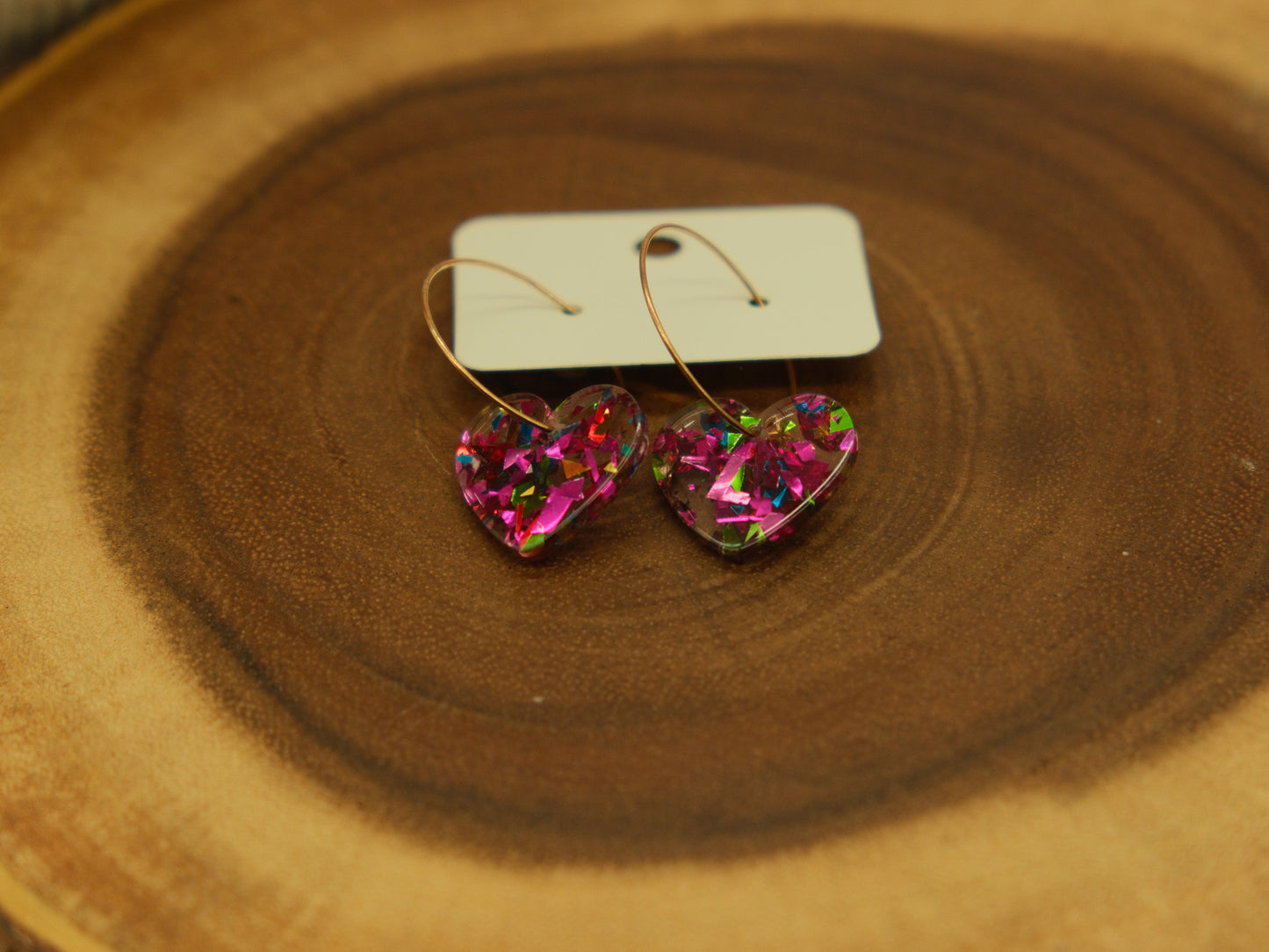Pink heart multi coloured earrings