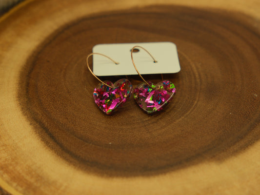 Pink heart multi coloured earrings