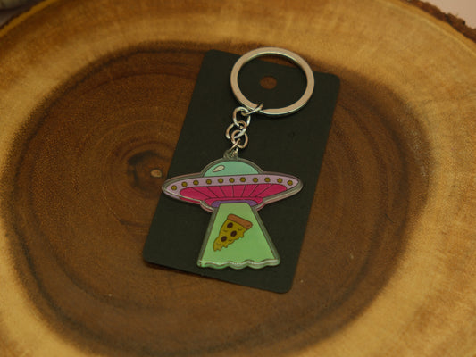 Alien pizza keychain