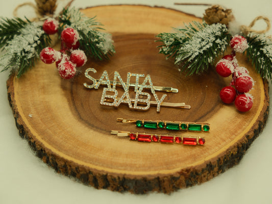Santa Baby hair clip set