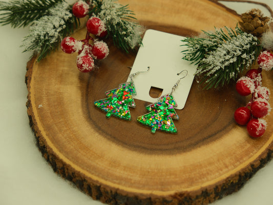 Green Christmas tree earrings