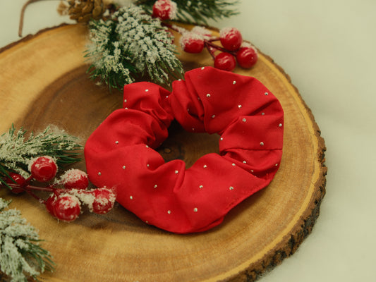 Embellished red hair scrunchie