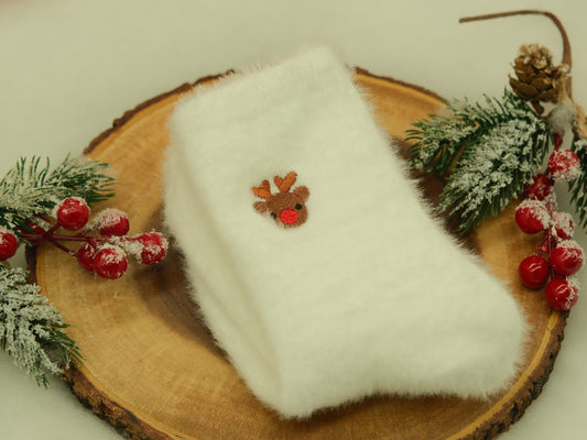 Fluffy white Reindeer socks