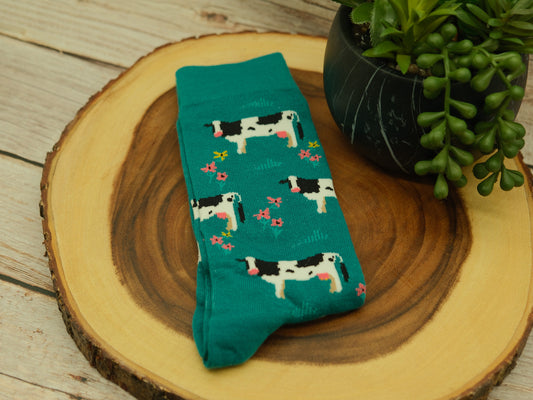 Cow socks - green