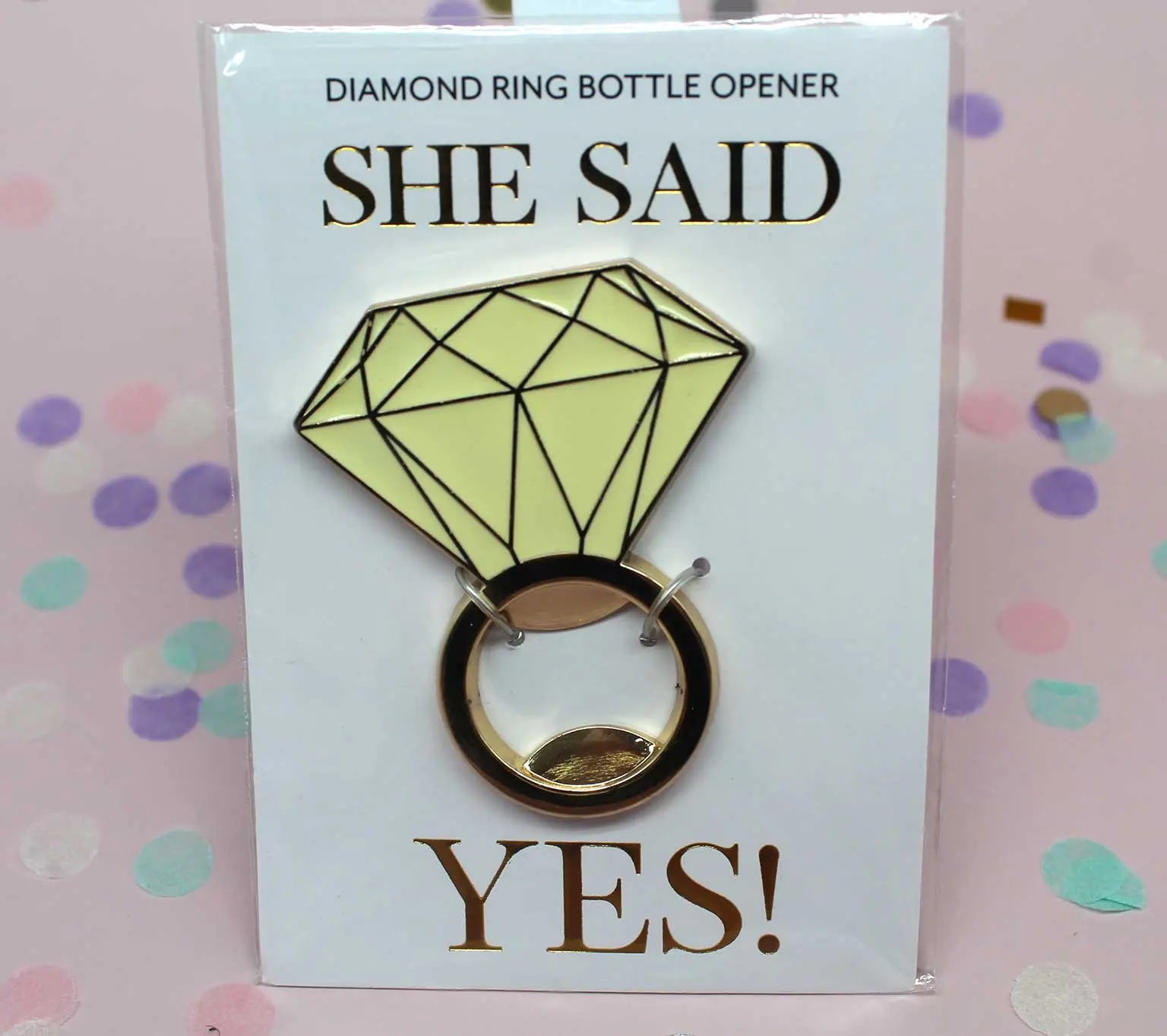 “She said yes"  diamond ring bottle opener Belle Box