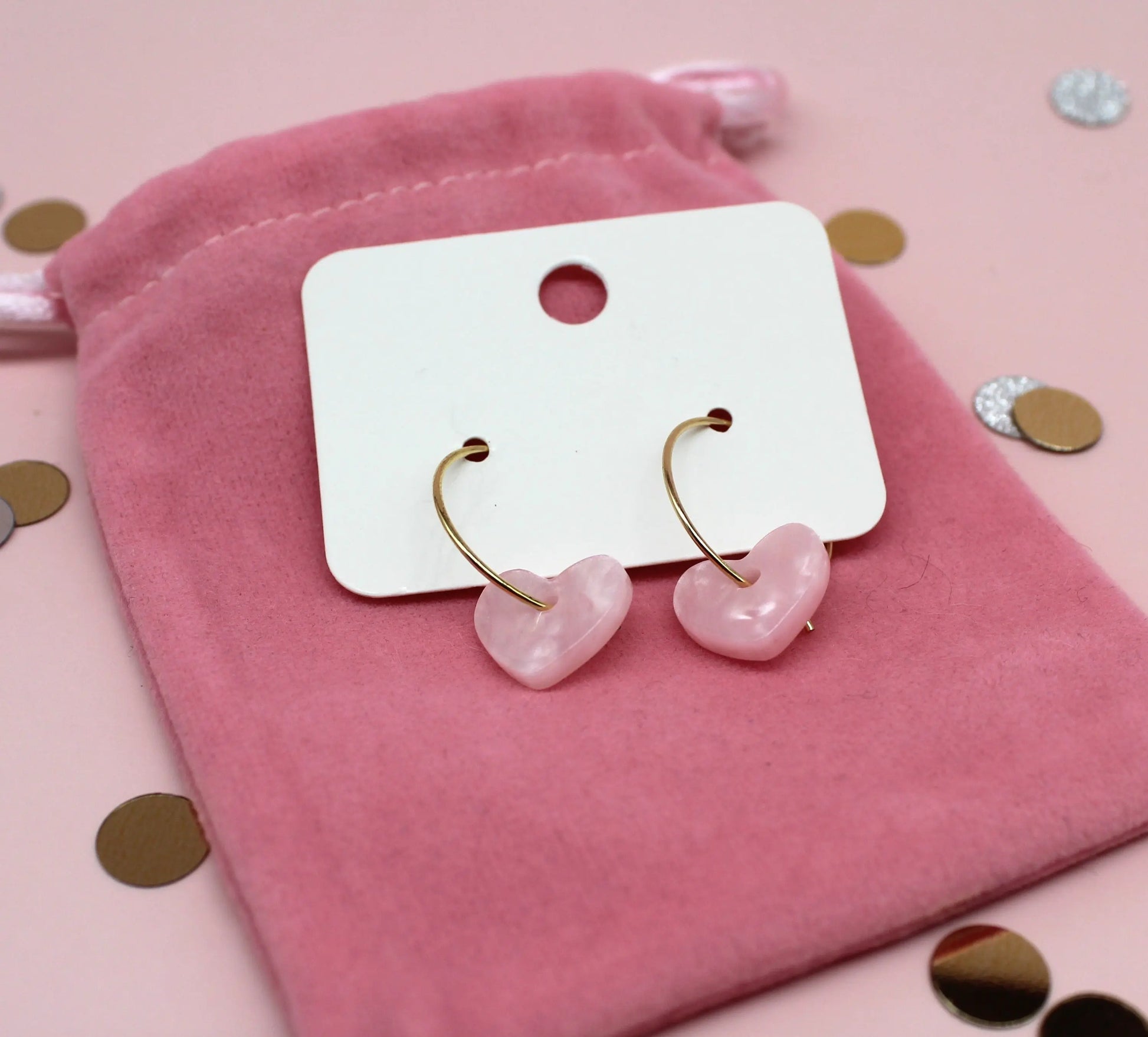 Pink dangle heart earrings Belle Box