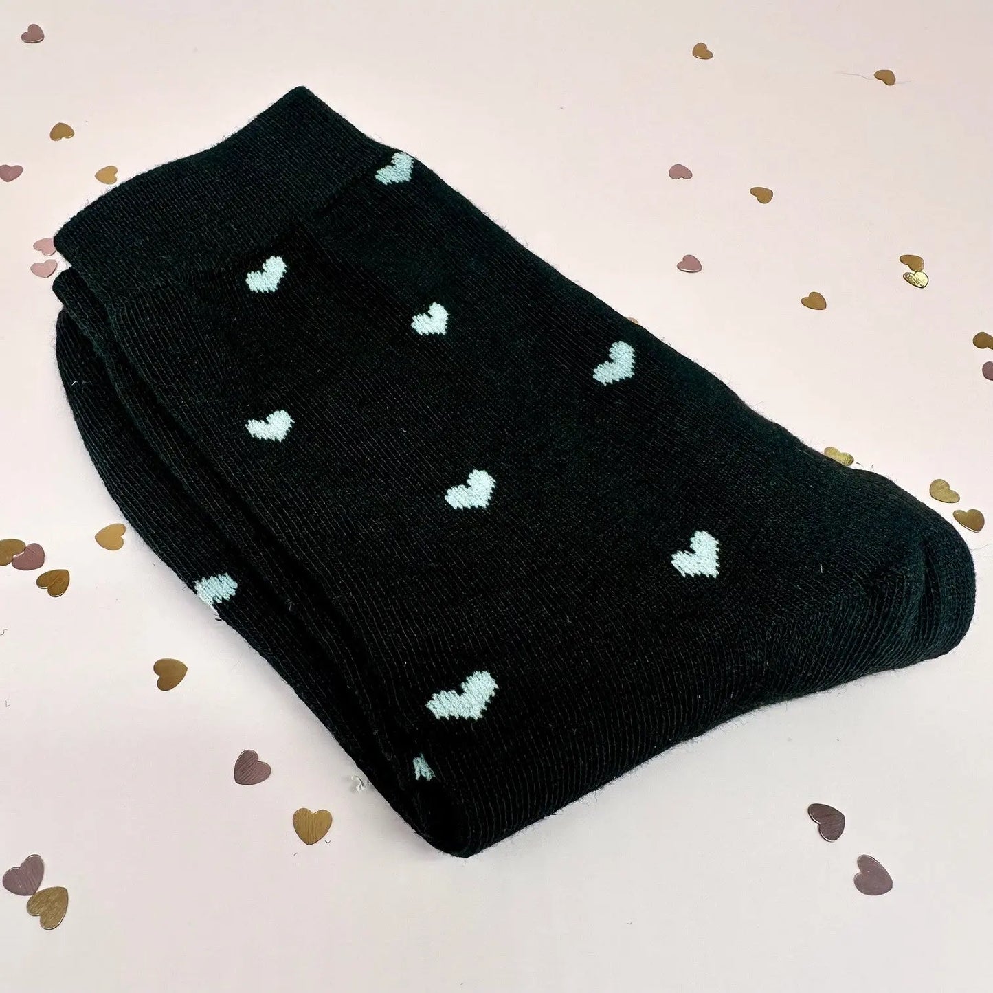 Black socks with white hearts Belle Box