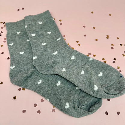 Light grey socks with white hearts Belle Box