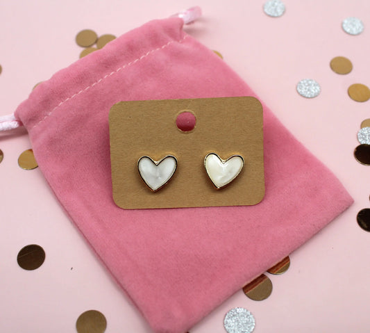 White heart-shaped opal style earrings Belle Box