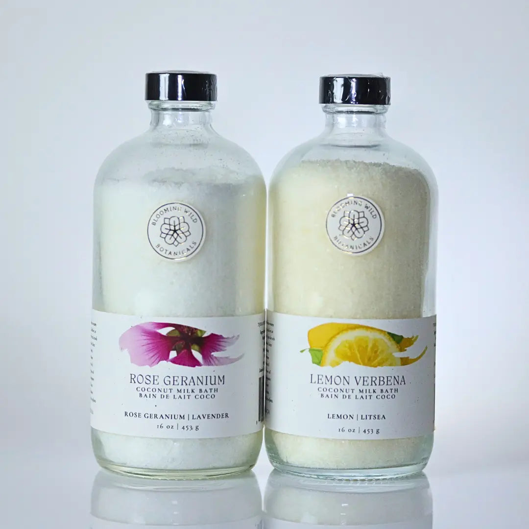 Rose Geranium Coconut Milk Bath Salts | Large Bottle Blooming Wild Botanicals