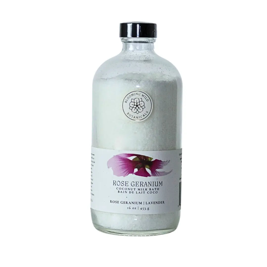 Rose Geranium Coconut Milk Bath Salts | Large Bottle Blooming Wild Botanicals