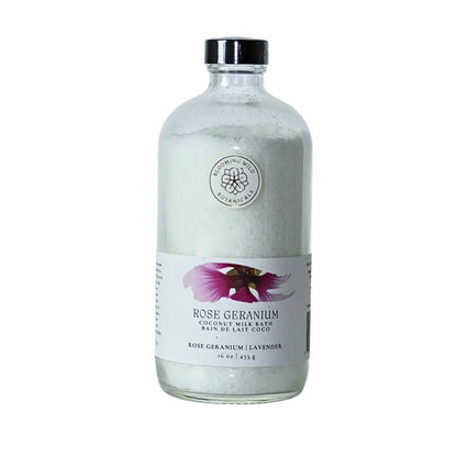 Rose Geranium Coconut Milk Bath Salts | Large Bottle Blooming Wild Botanicals
