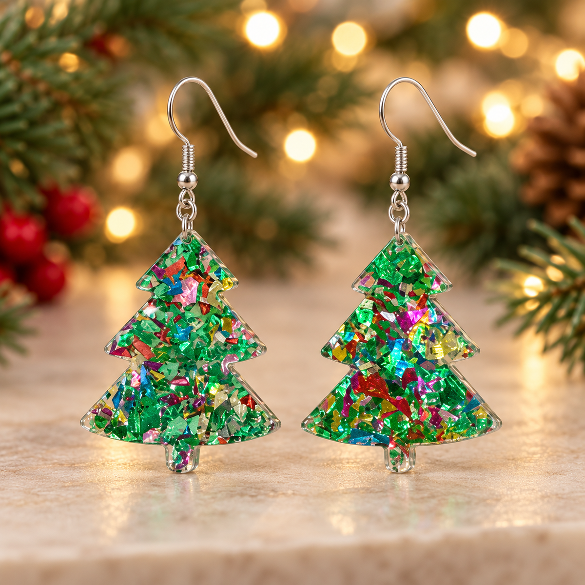 Christmas tree earrings - green Belle Box
