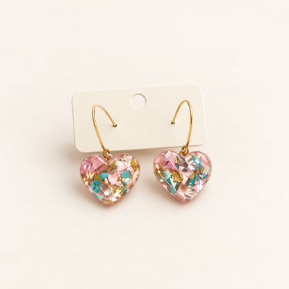 Multi-coloured gold plated heart earrings Belle Box