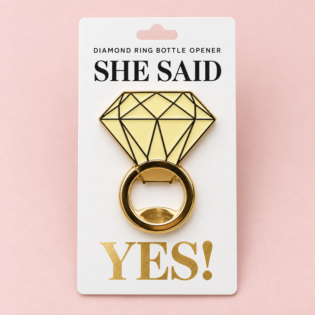 “She said yes"  diamond ring bottle opener Belle Box