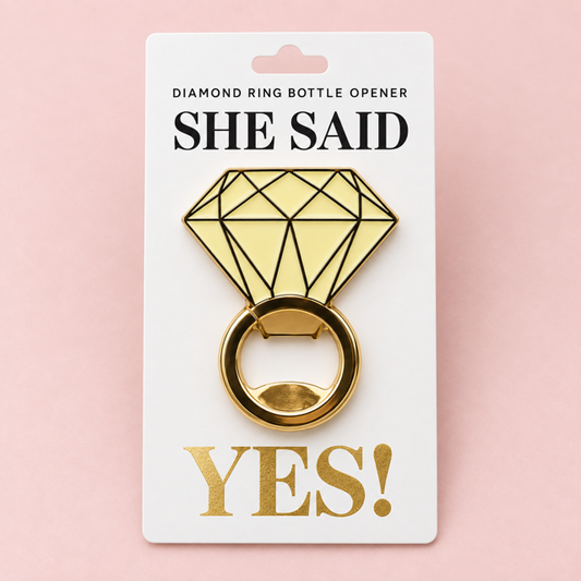 “She said yes"  diamond ring bottle opener Belle Box