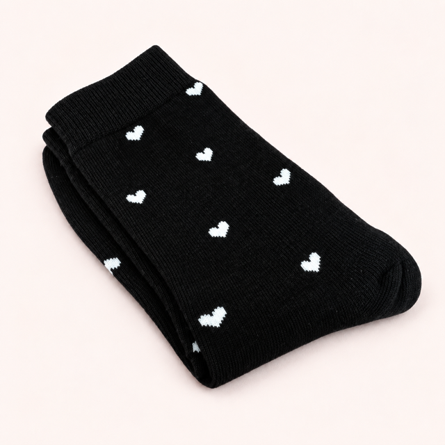 Black socks with white hearts Belle Box