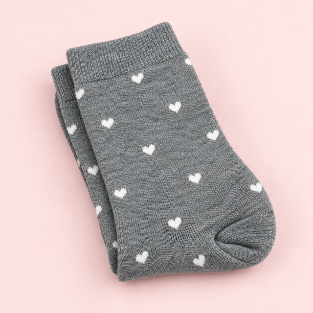 Light grey socks with white hearts Belle Box