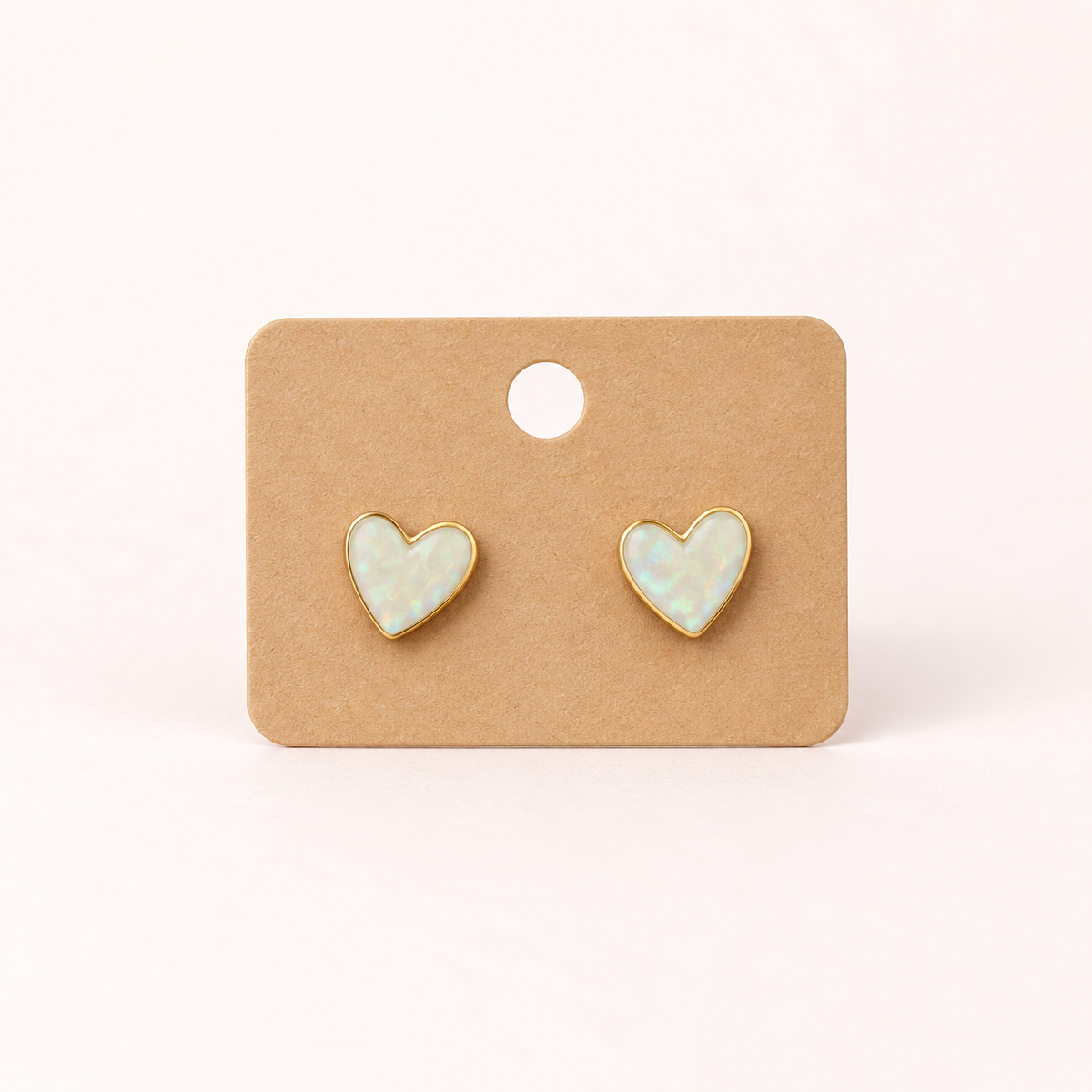 White heart-shaped opal style earrings Belle Box