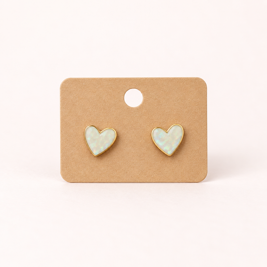 White heart-shaped opal style earrings Belle Box
